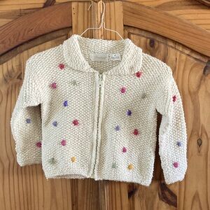 Girl Strasburg cream green pink purple dots long sleeve zip front sweater size M